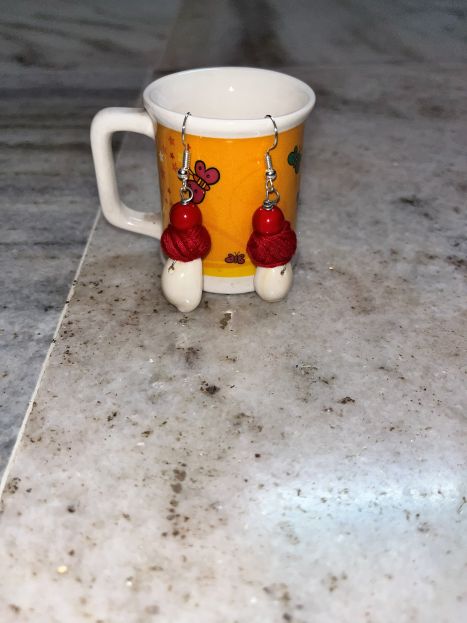 Handcrafted Oxidised Jewellery Necklace & Earring Set - Red and Yellow1