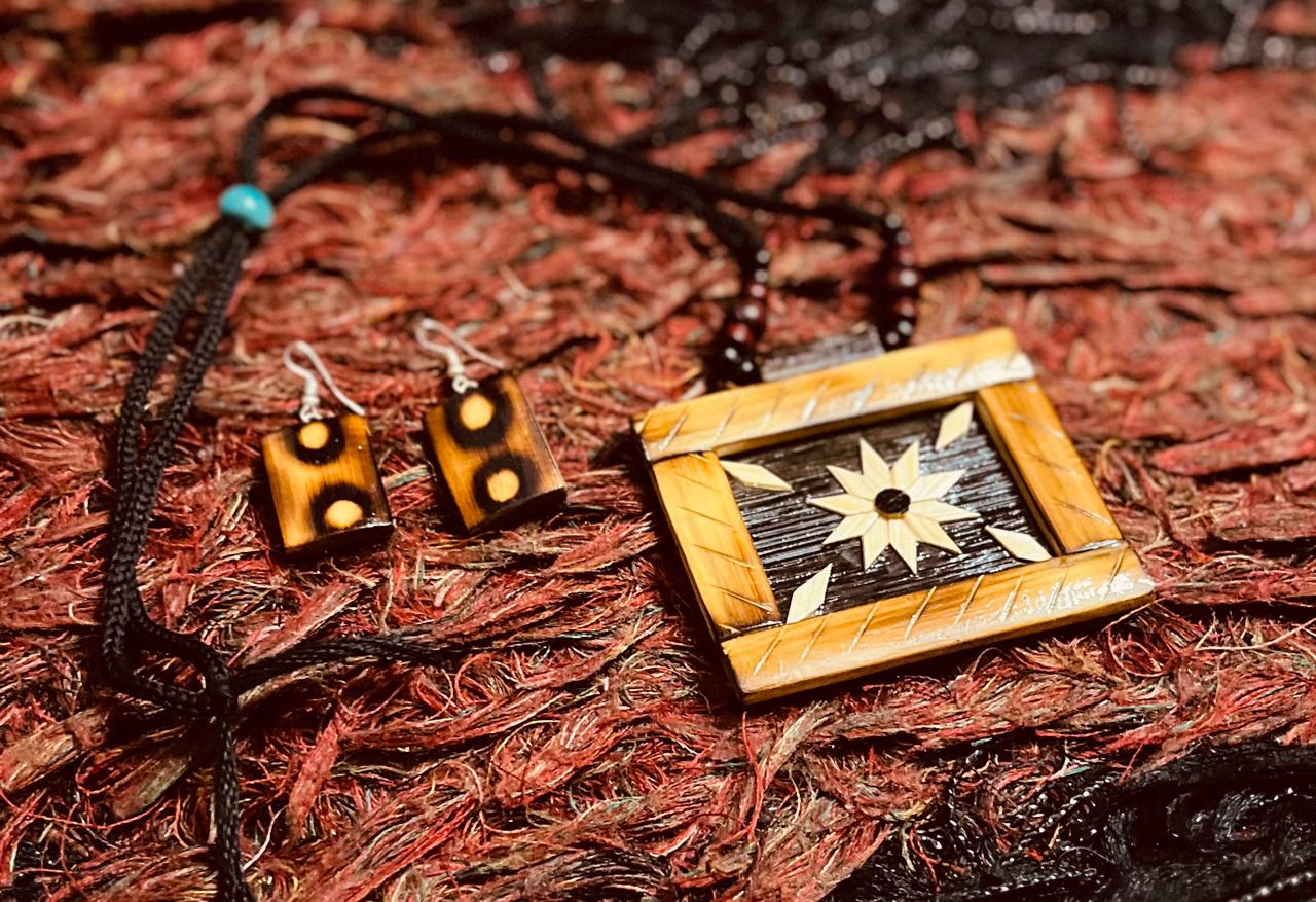 Handcrafted Bamboo Jewellery Necklace & Earring Set - Bamboo Jewellery3