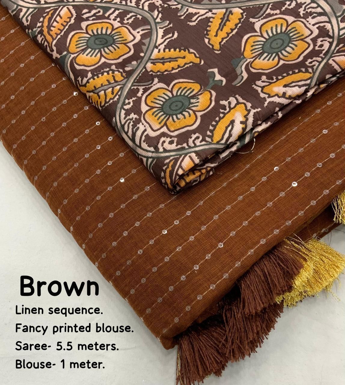 Linen Saree with Self Weaving Checks & Golden Border - SKU7