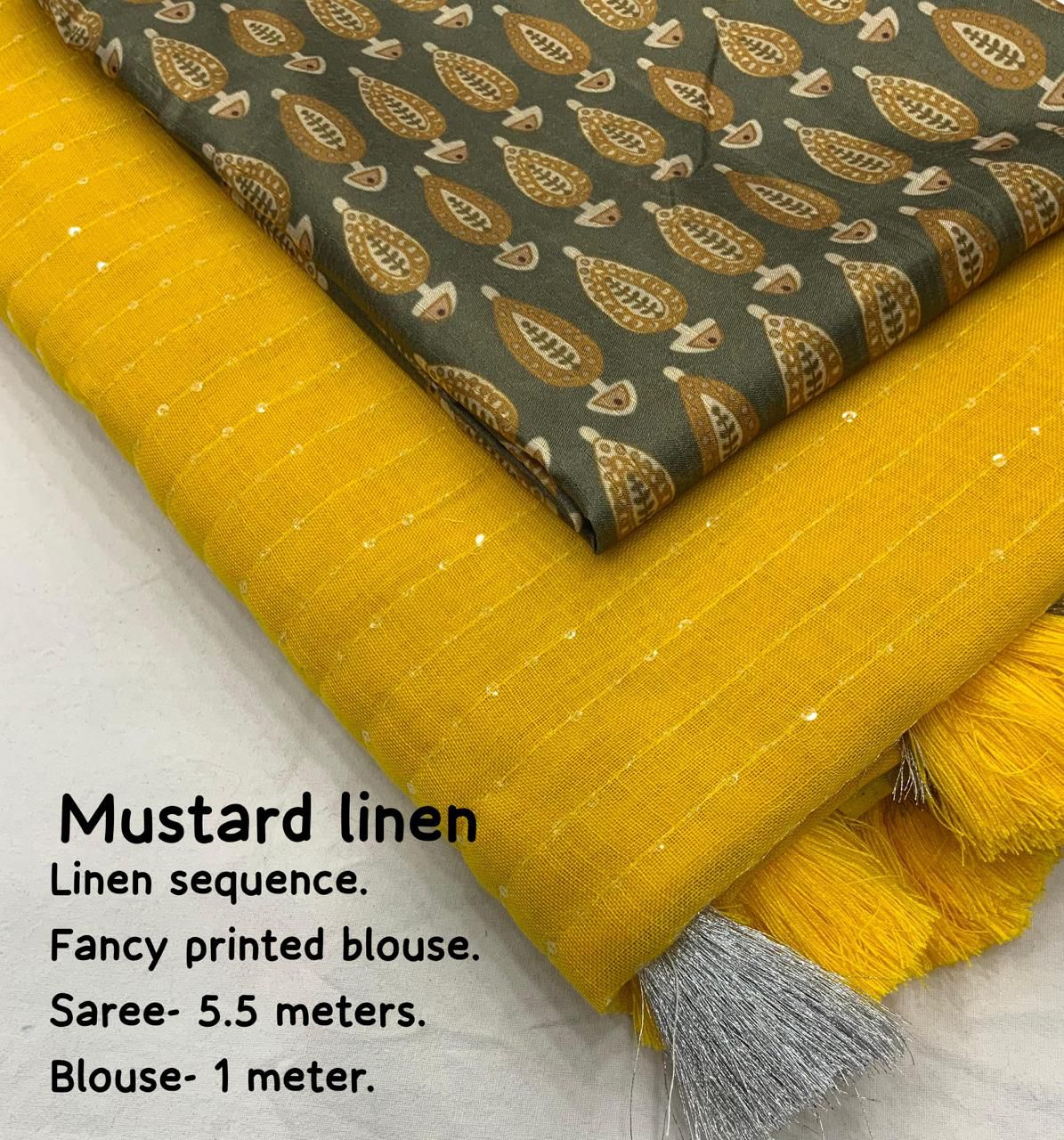 Linen Saree with Self Weaving Checks & Golden Border - SKU9