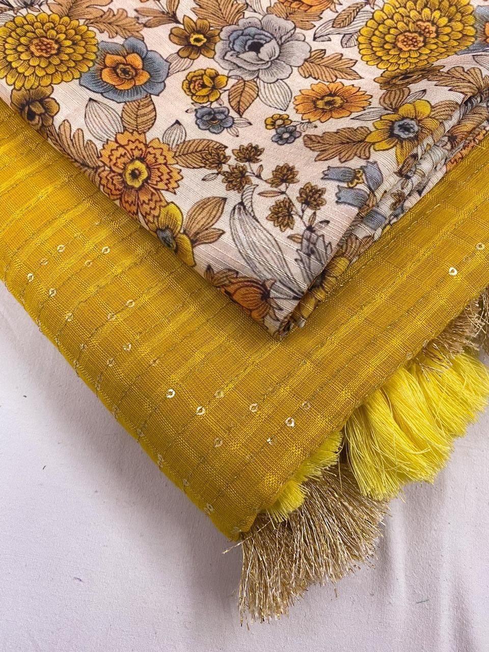 Linen Saree with Self Weaving Checks & Golden Border - SKU14