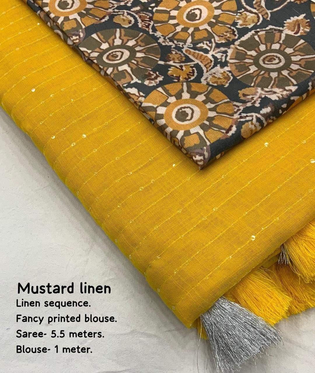 Linen Saree with Self Weaving Checks & Golden Border - SKU15