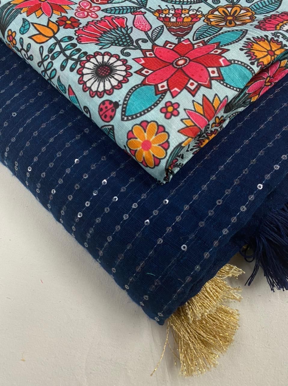 Linen Saree with Self Weaving Checks & Golden Border - SKU18