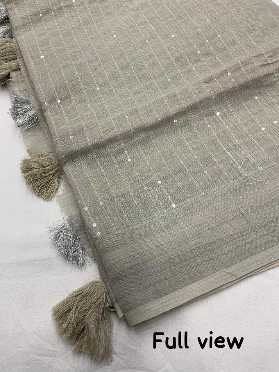 Linen Saree with Self Weaving Checks & Golden Border - SKU20