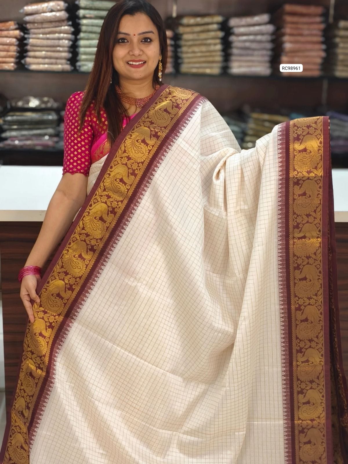 Pure Mercerised Silk Saree with Contrast Pallu - Brown
