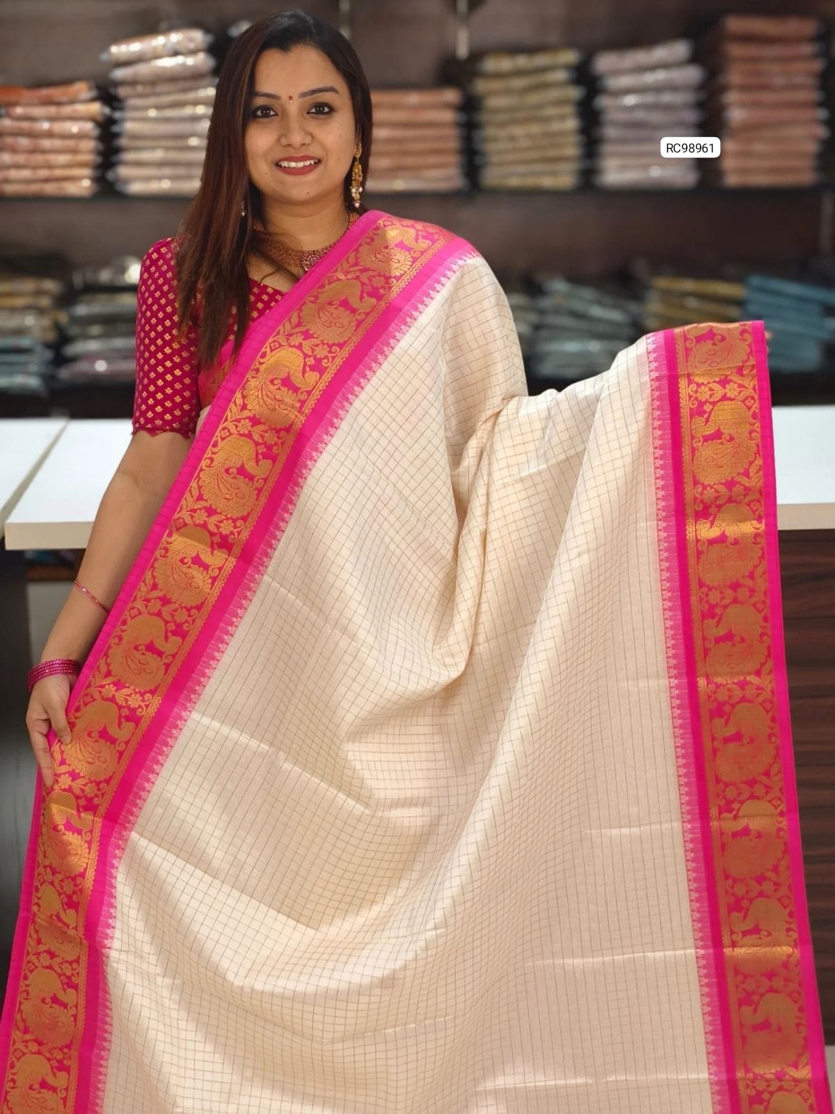Pure Mercerised Silk Saree with Contrast Pallu - Dark Pink