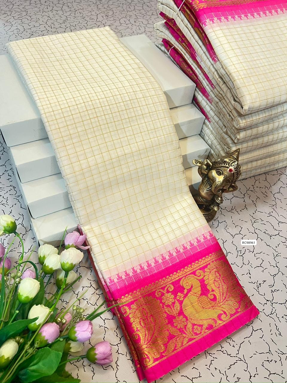 Pure Mercerised Silk Saree with Contrast Pallu - Dark Pink