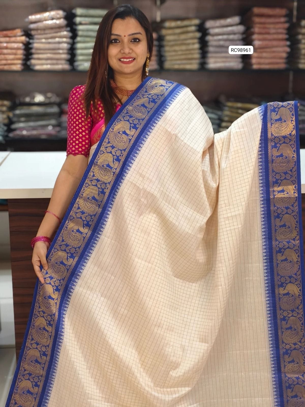 Pure Mercerised Silk Saree with Contrast Pallu - Blue