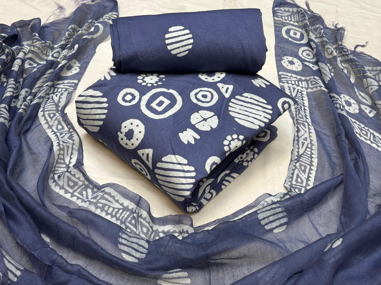 Modal Silk Batik Print Dress Material Set - Grey2