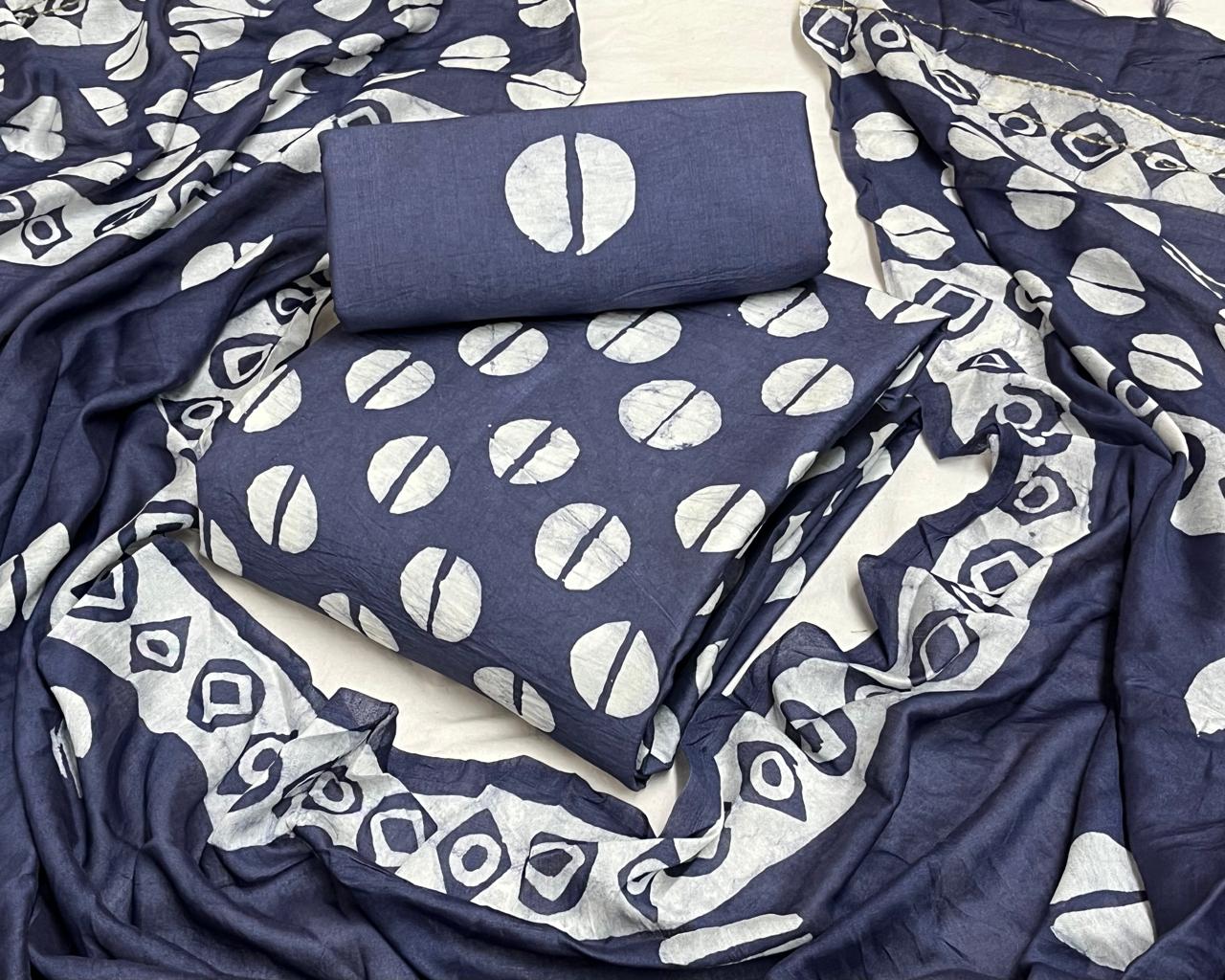 Modal Silk Batik Print Dress Material Set - Grey3