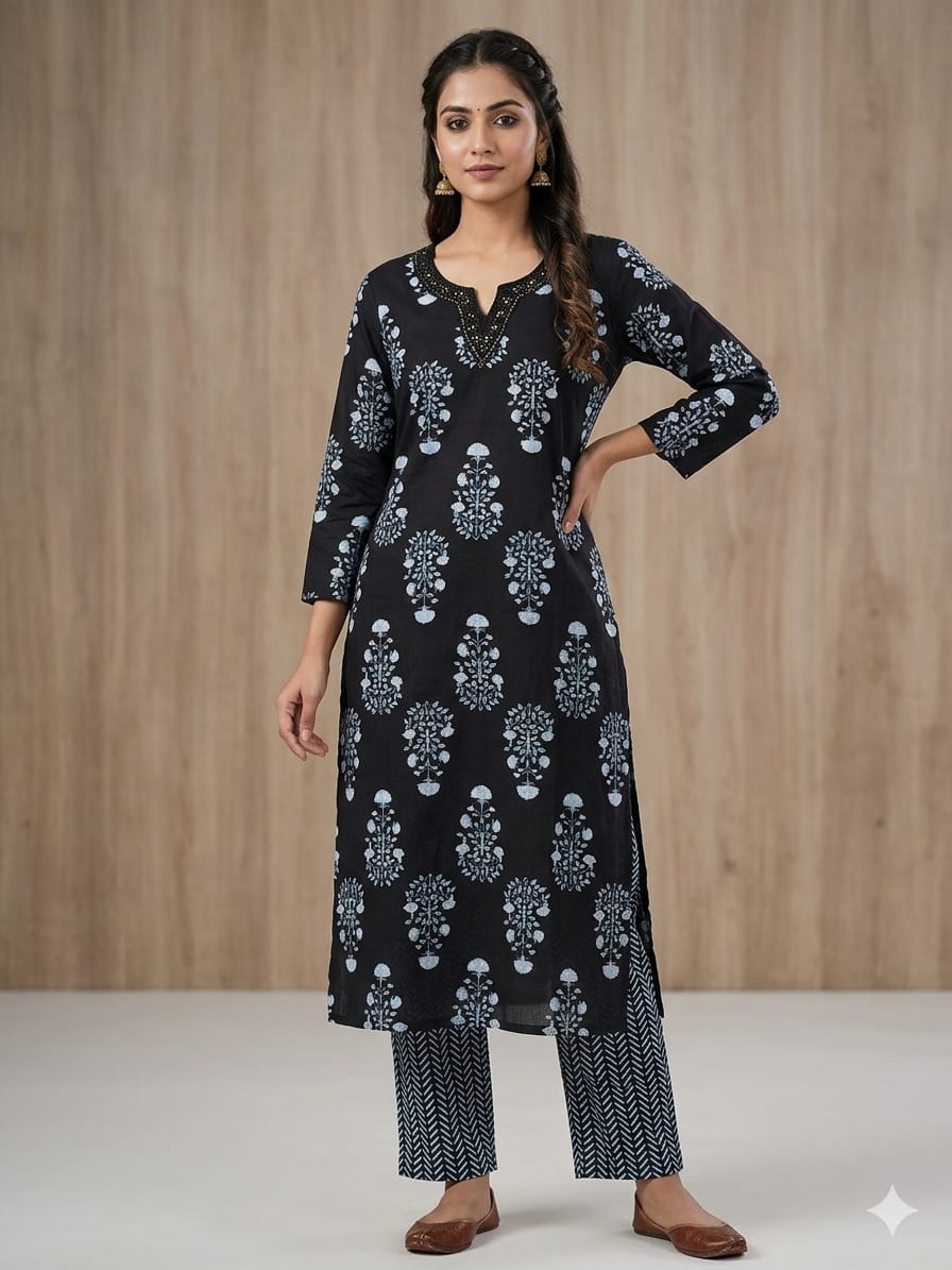 Premium Cotton Jaipuri Kurti & Pant Set for Women - Default