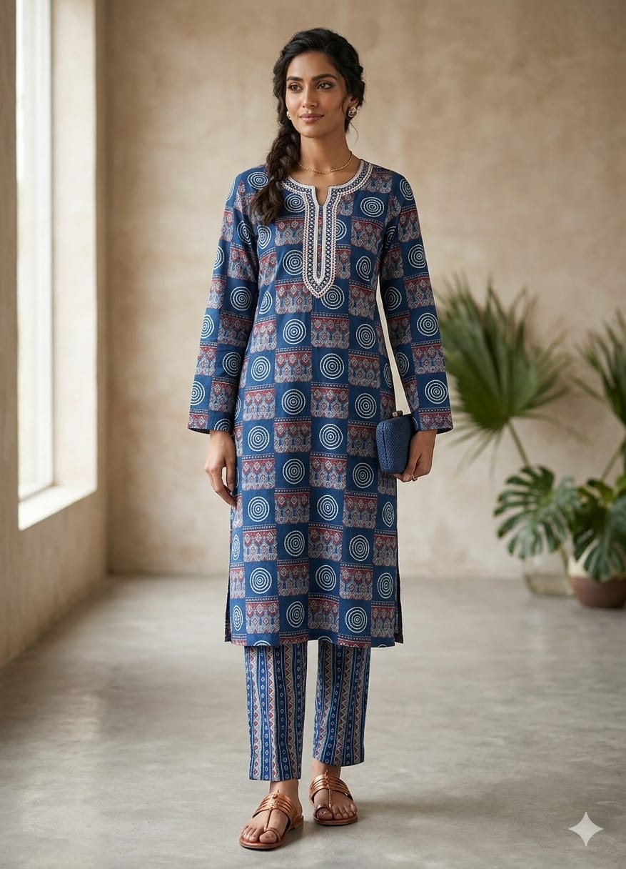 Premium Cotton Jaipuri Kurti & Pant Set for Women - Default