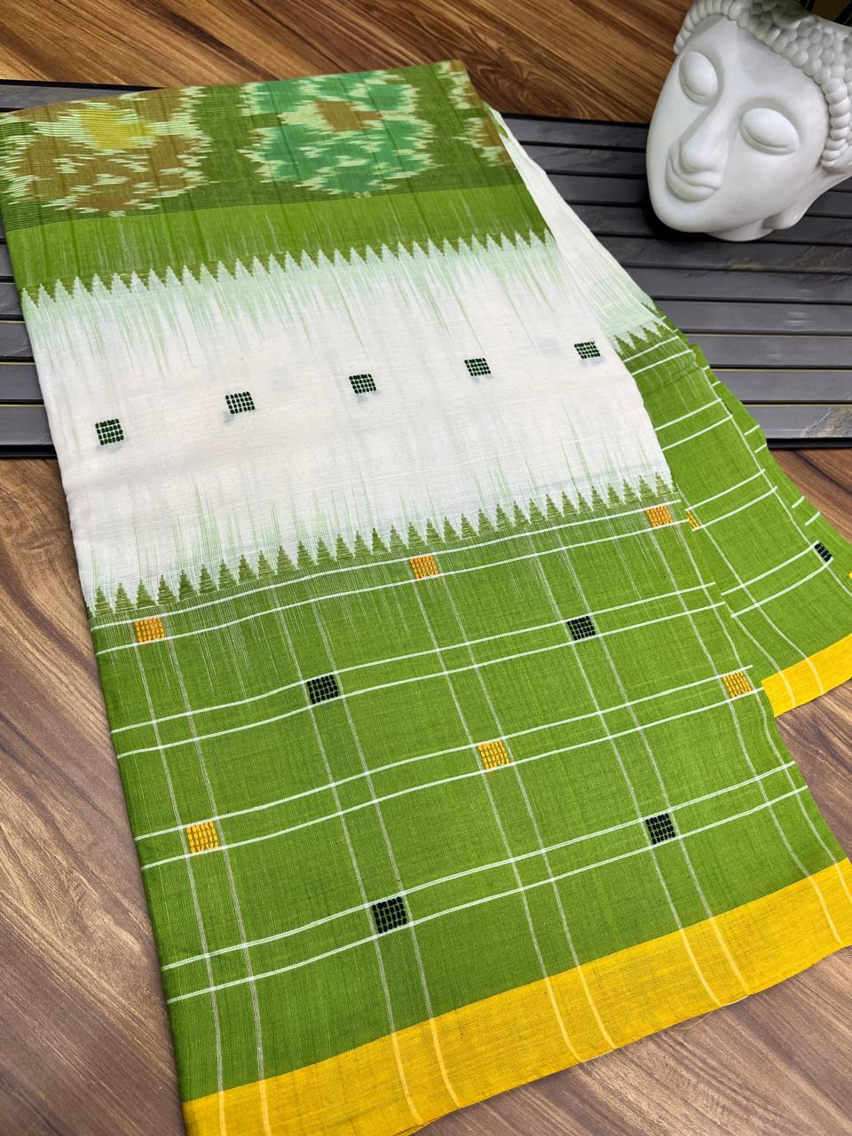 Authentic Dhaniakhali Cotton Saree with Allover Hand Work – 100 Count Pure Cotton - Default