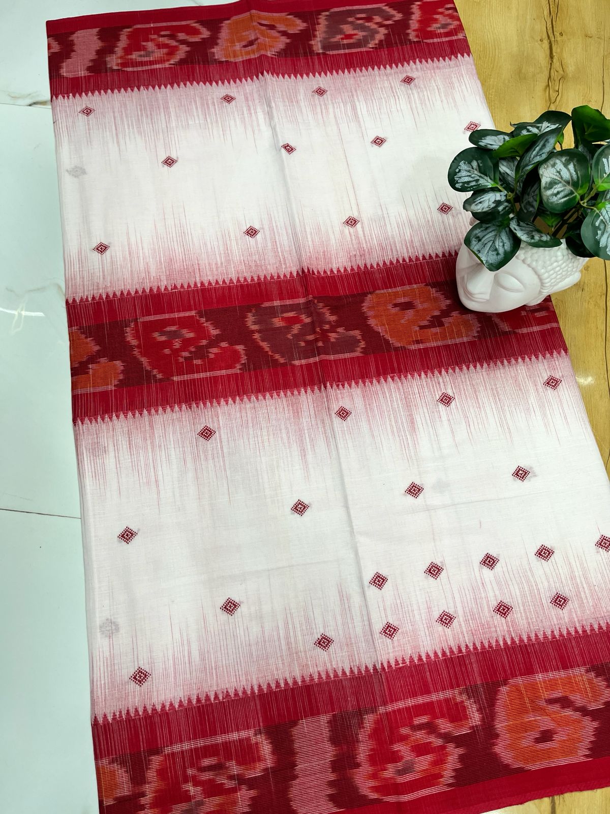 Authentic Dhaniakhali Cotton Saree with Allover Hand Work – 100 Count Pure Cotton - Default