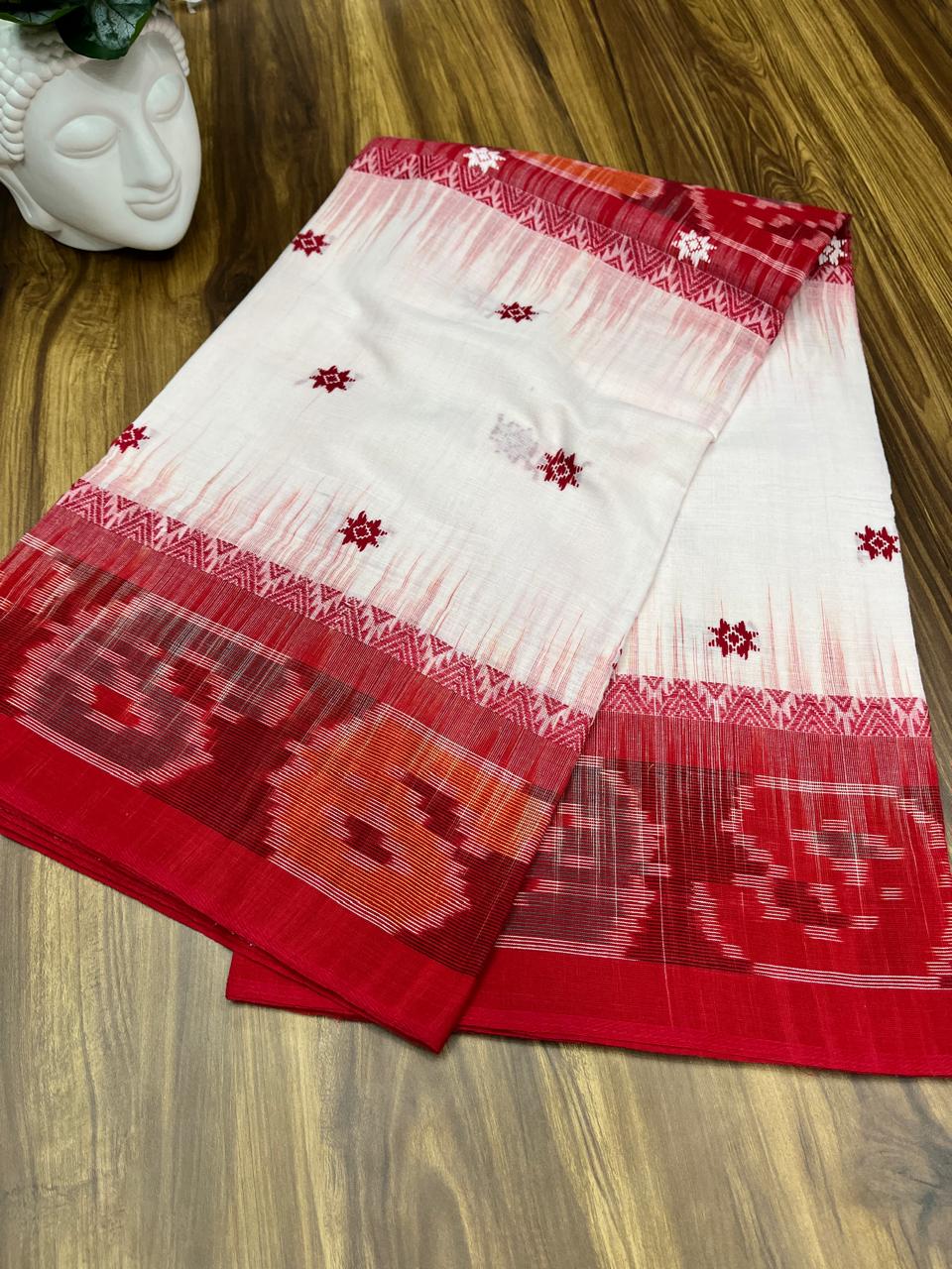 Authentic Dhaniakhali Cotton Saree with Allover Hand Work – 100 Count Pure Cotton - Default