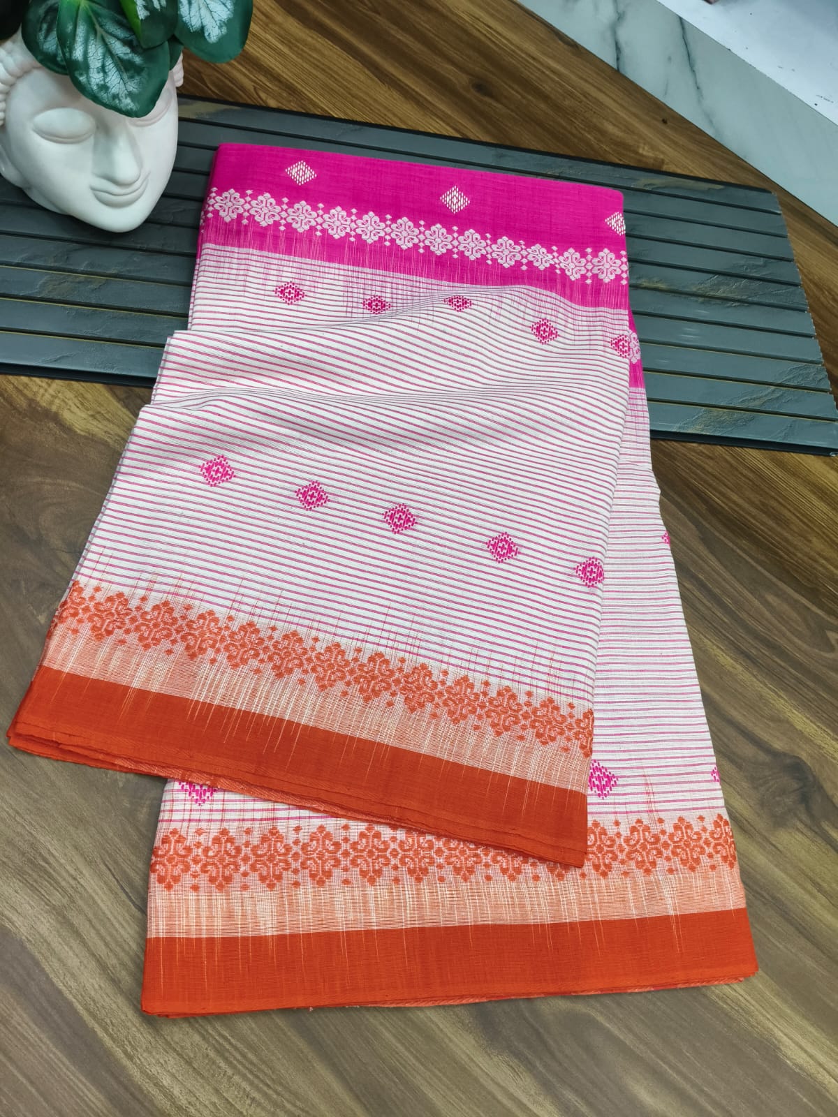 Authentic Dhaniakhali Cotton Saree with Allover Hand Work – 100 Count Pure Cotton - Default