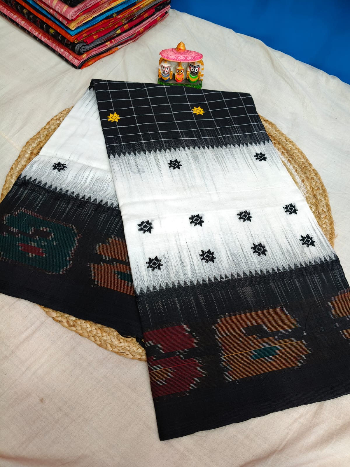 Authentic Dhaniakhali Cotton Saree with Allover Hand Work – 100 Count Pure Cotton - Default