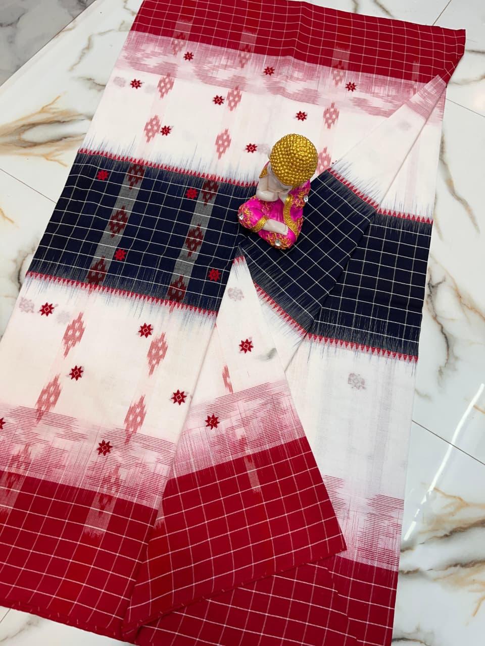 Authentic Dhaniakhali Cotton Saree with Allover Hand Work – 100 Count Pure Cotton - Default