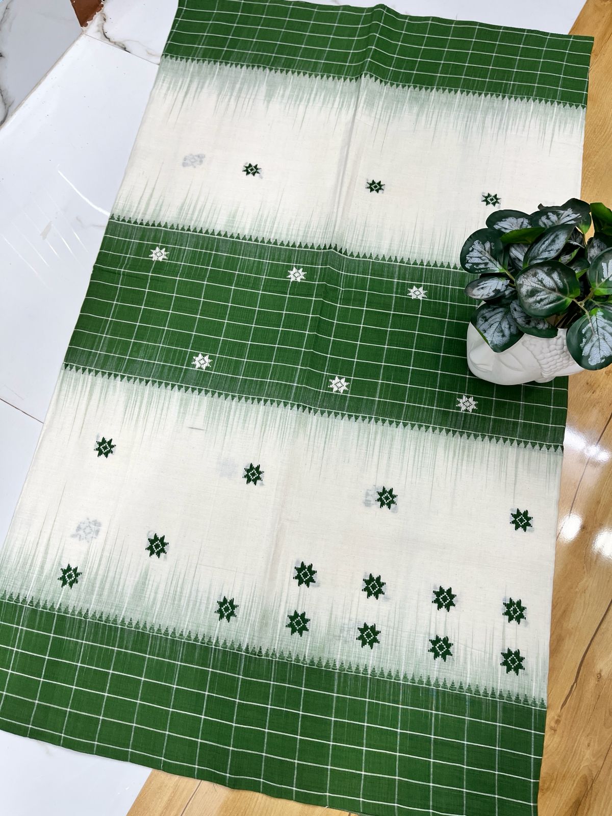 Authentic Dhaniakhali Cotton Saree with Allover Hand Work – 100 Count Pure Cotton - Default