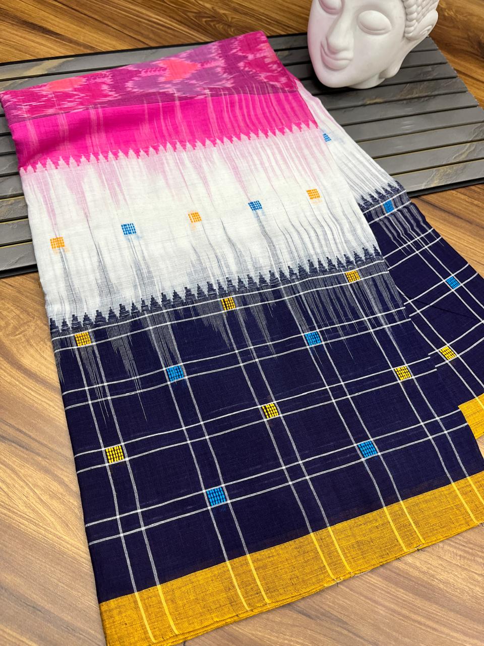 Authentic Dhaniakhali Cotton Saree with Allover Hand Work – 100 Count Pure Cotton - Default