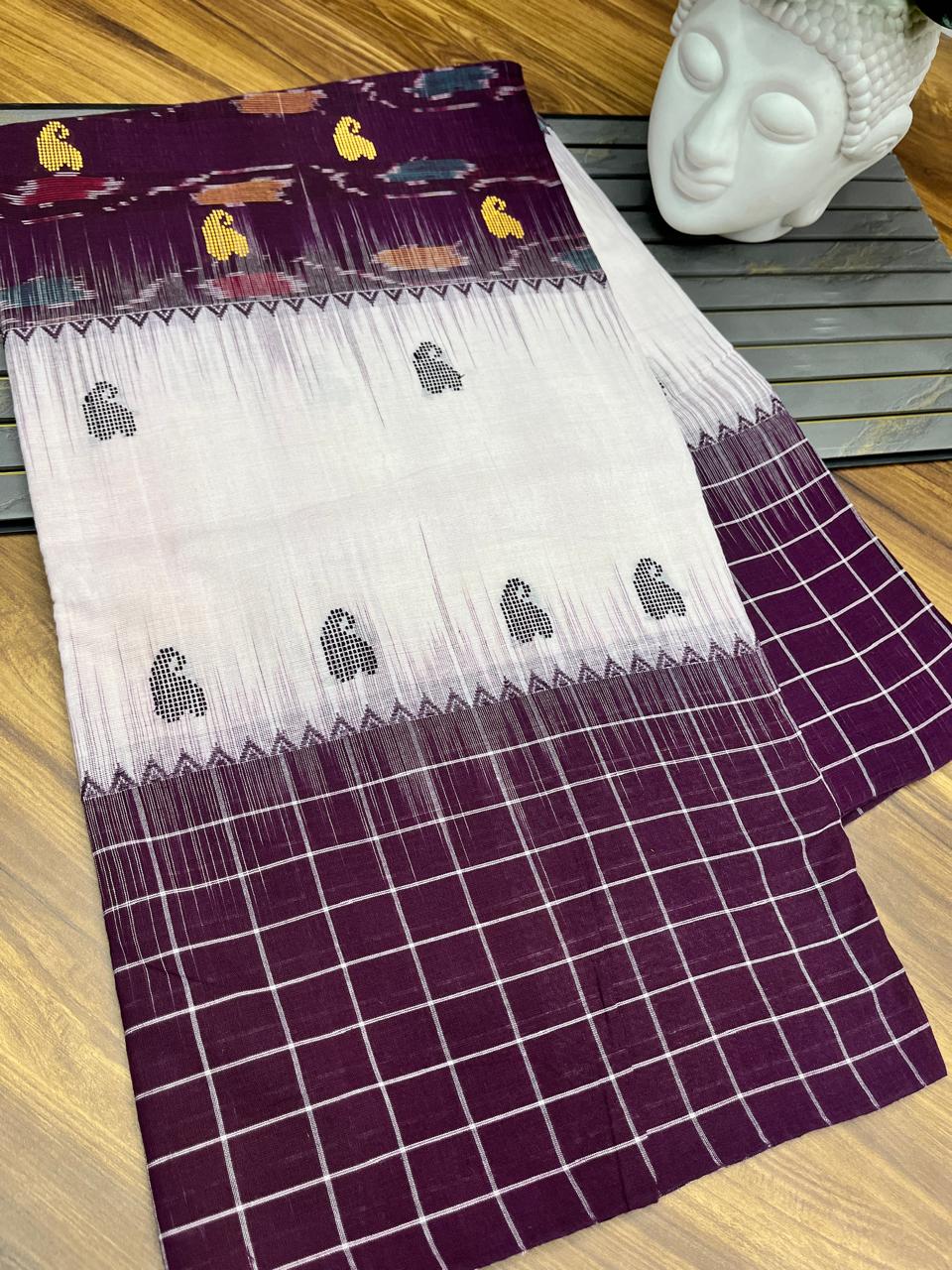 Authentic Dhaniakhali Cotton Saree with Allover Hand Work – 100 Count Pure Cotton - Default