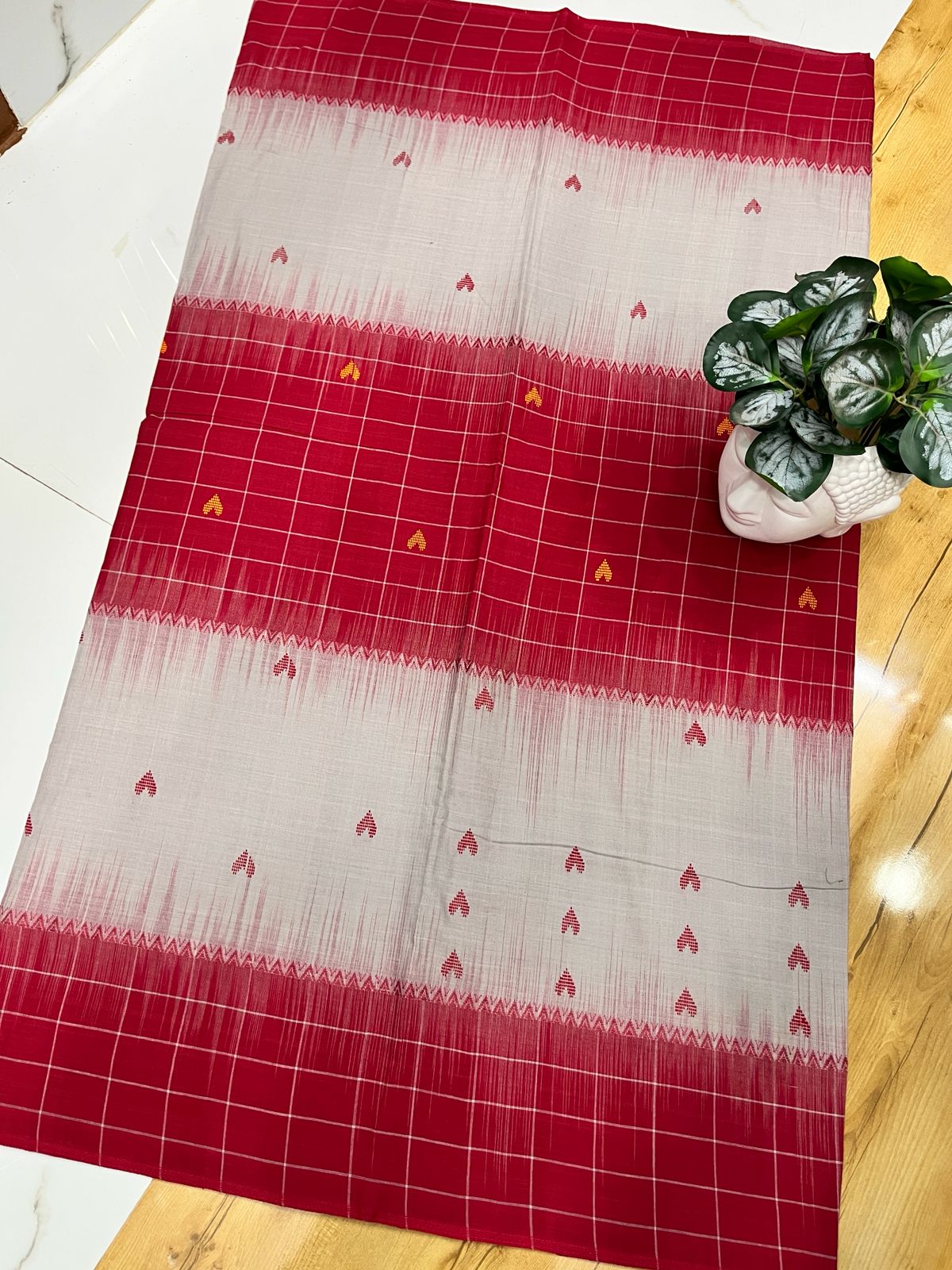 Authentic Dhaniakhali Cotton Saree with Allover Hand Work – 100 Count Pure Cotton - Default