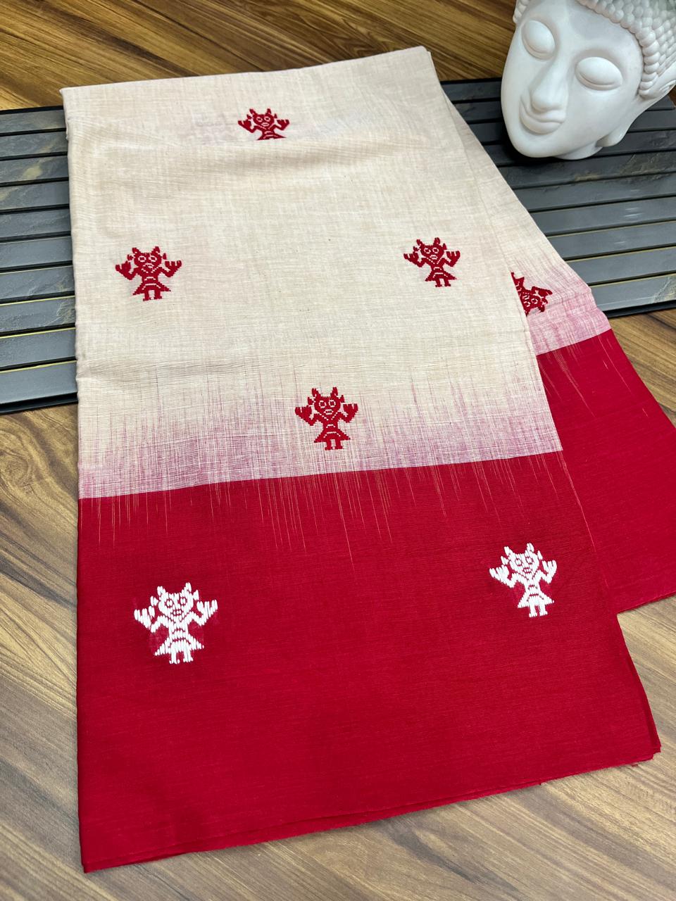 Authentic Dhaniakhali Cotton Saree with Allover Hand Work – 100 Count Pure Cotton