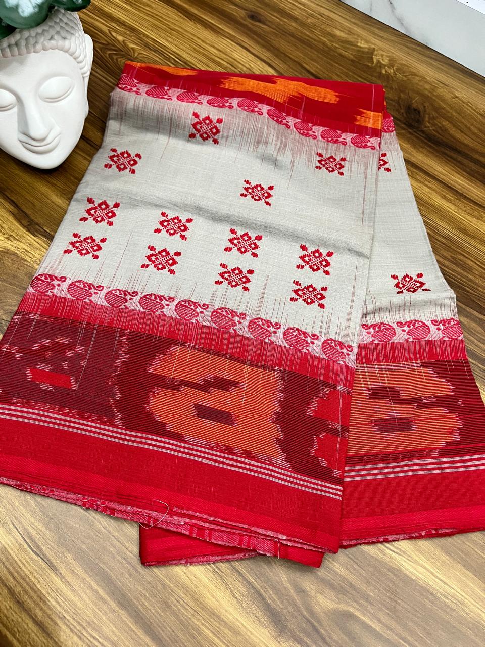 Authentic Dhaniakhali Cotton Saree with Allover Hand Work – 100 Count Pure Cotton - Default