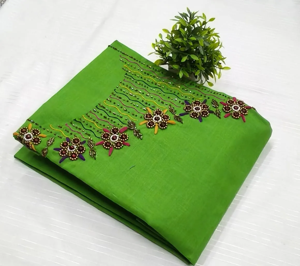 Premium Cotton & Silk Hand Work Top Material - Hand Work Top Materialefault