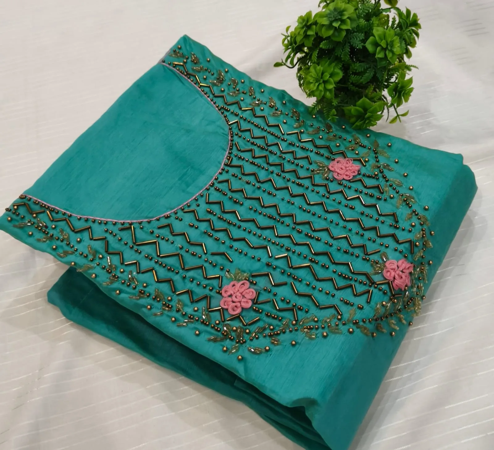 Premium Cotton & Silk Hand Work Top Material - Hand Work Top Materialefault