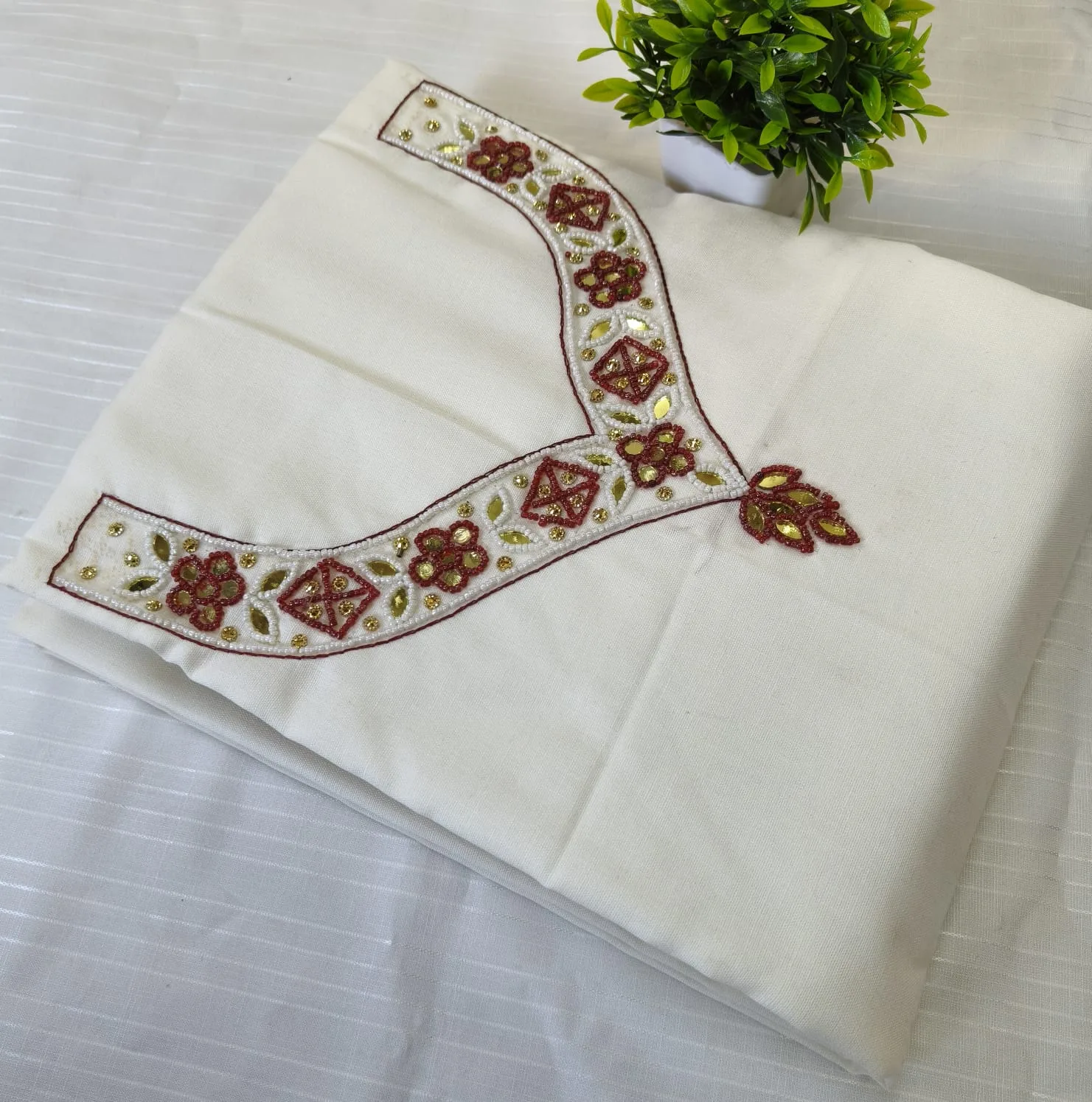 Premium Cotton & Silk Hand Work Top Material - Hand Work Top Materialefault
