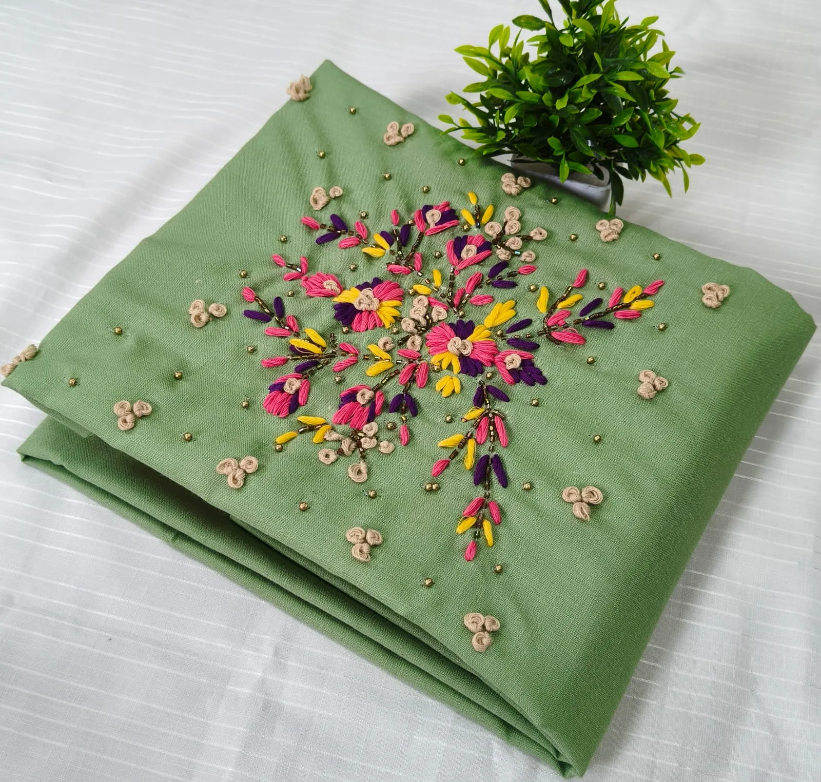 Premium Cotton & Silk Hand Work Top Material - Hand Work Top Materialefault