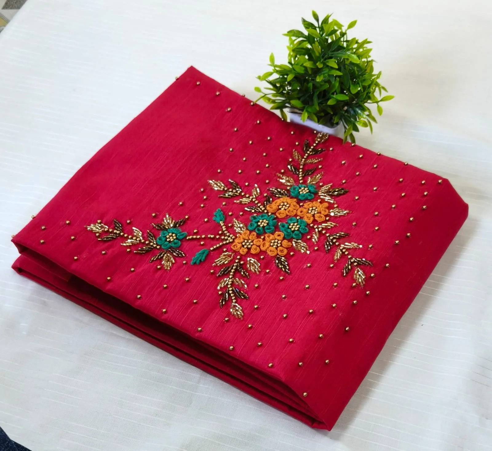 Premium Cotton & Silk Hand Work Top Material - Hand Work Top Materialefault