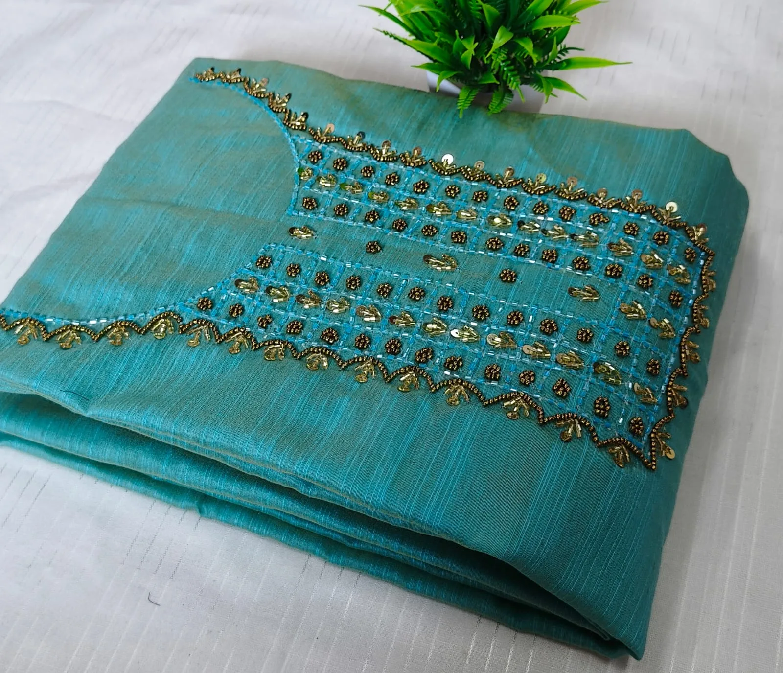 Premium Cotton & Silk Hand Work Top Material - Hand Work Top Materialefault