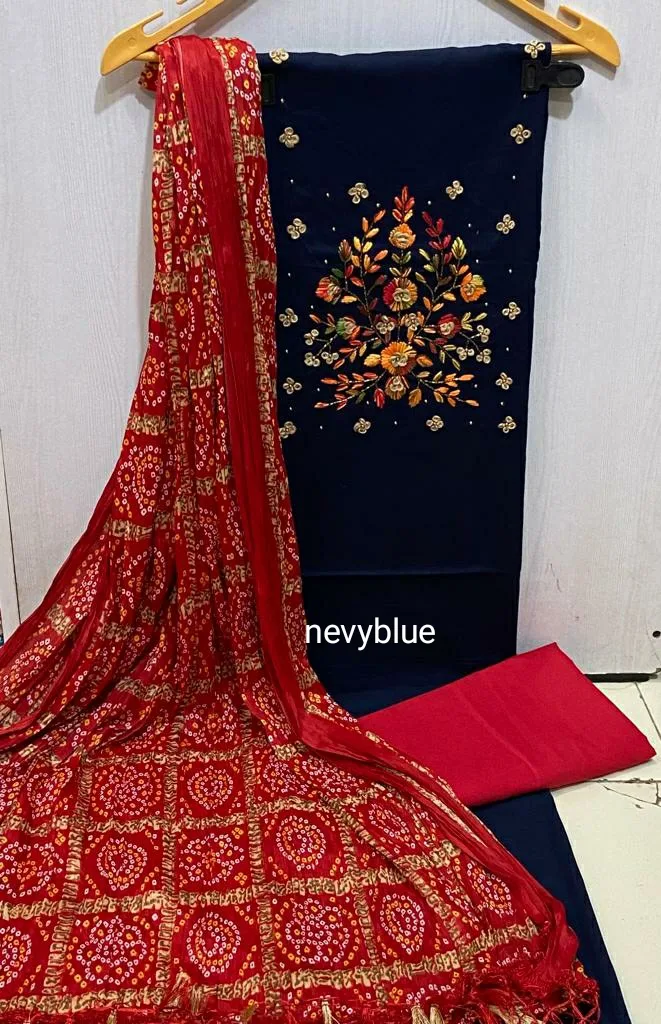 Elegant Cotton Silk Dress Material Collection for Women - Navy Blue