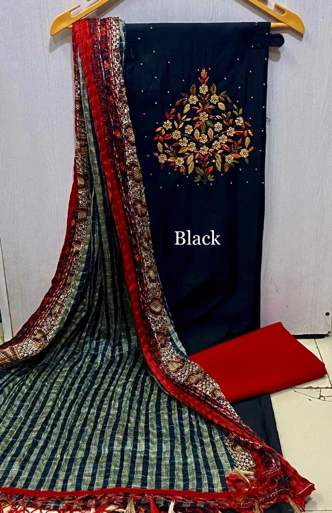 Elegant Cotton Silk Dress Material Collection for Women - Black