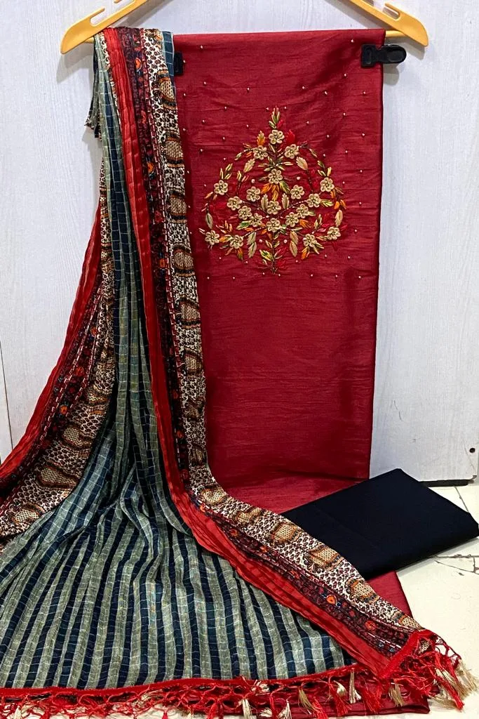 Elegant Cotton Silk Dress Material Collection for Women - Red