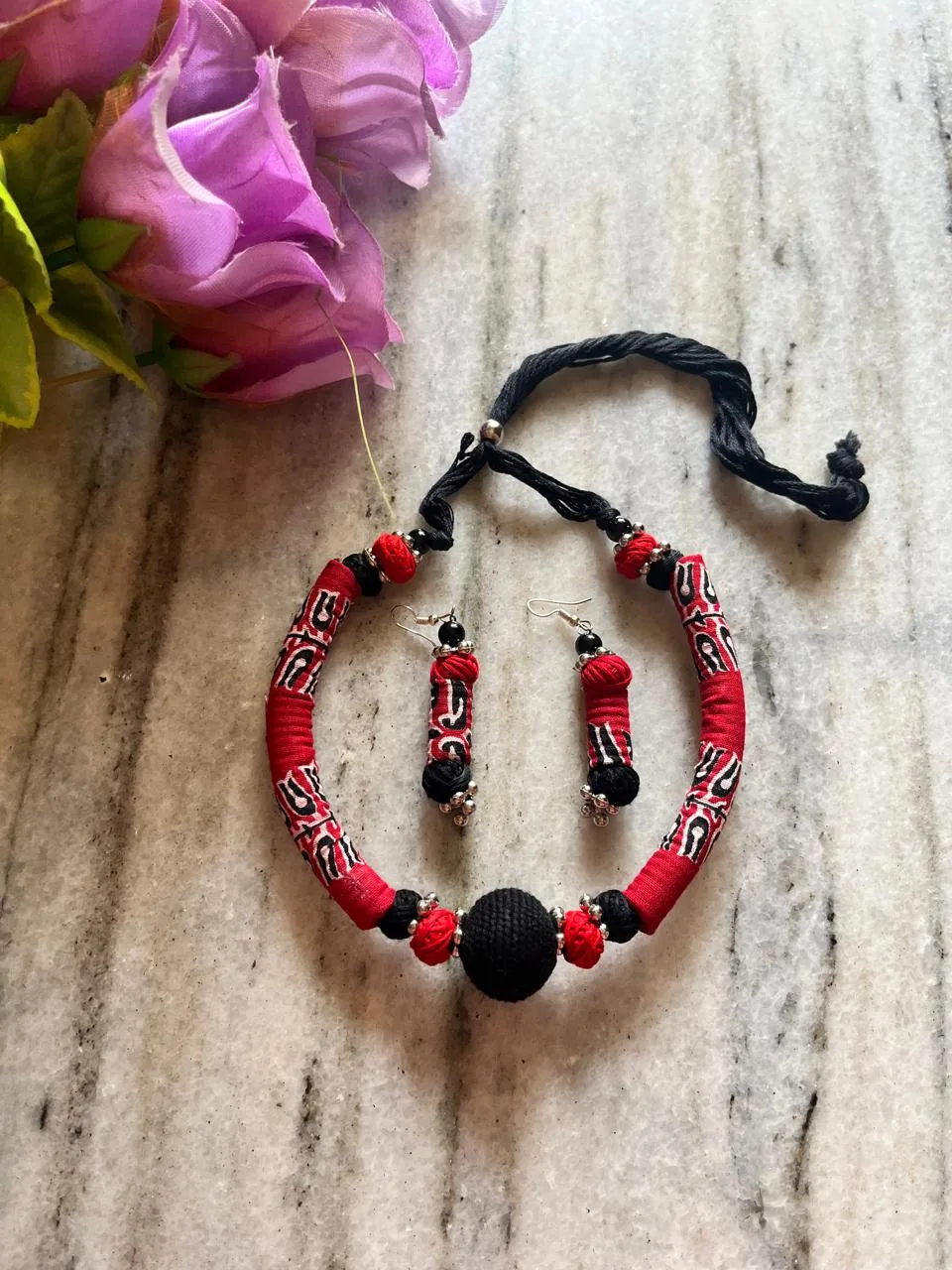 Handcrafted Cloth Jewellery Set – Eco-Friendly Artisan Fashion - Maroon