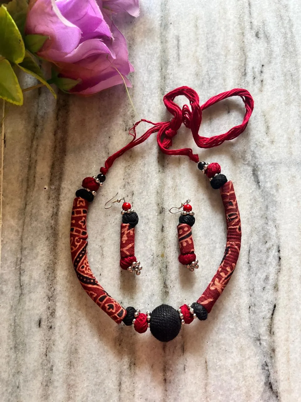 Handcrafted Cloth Jewellery Set – Eco-Friendly Artisan Fashion - Brown