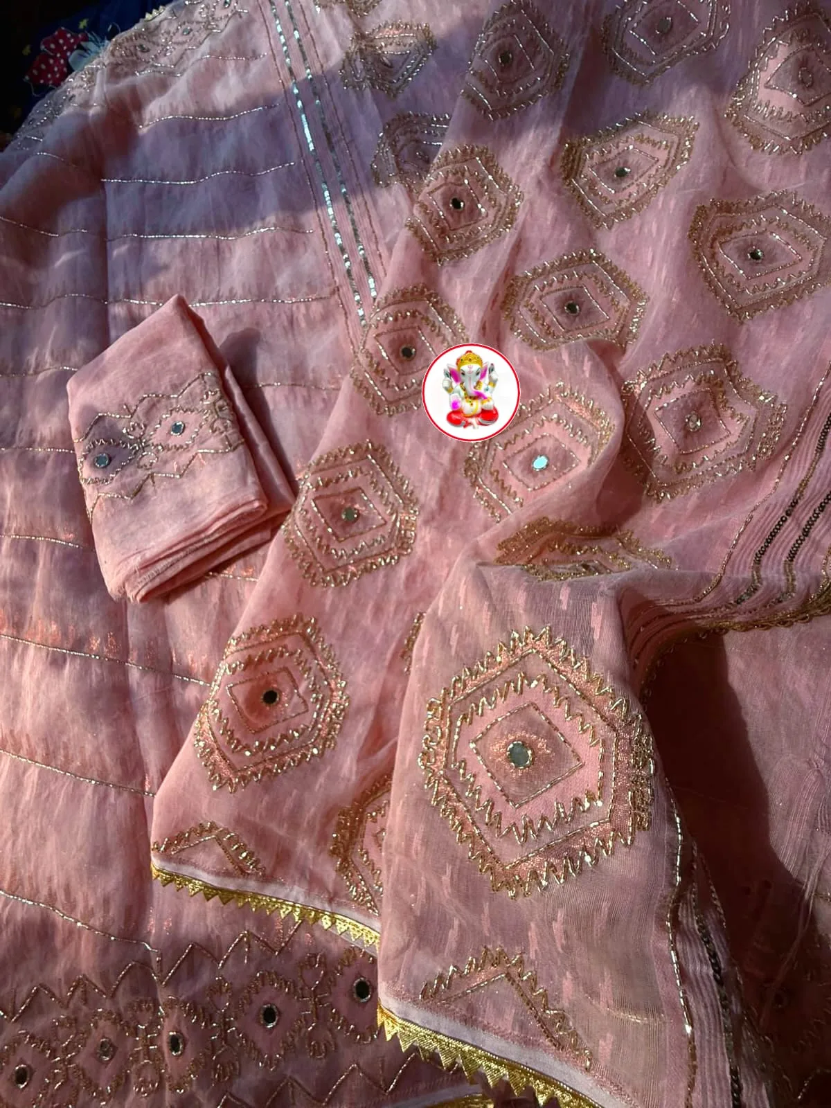 Boutique Style Semi Hard Dhakai Jamdani Saree with Kardana & Original Mirror Work - Peach