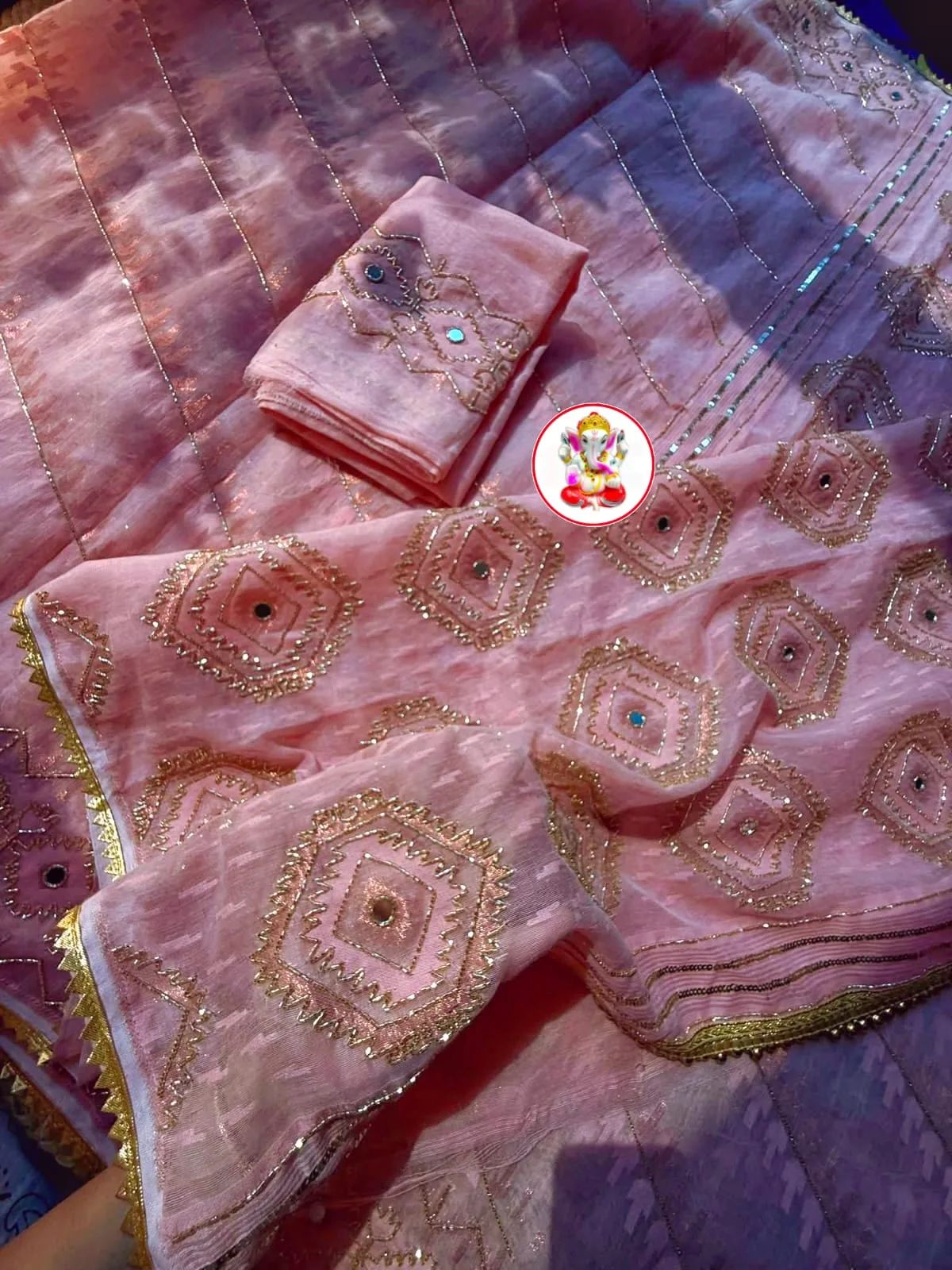 Boutique Style Semi Hard Dhakai Jamdani Saree with Kardana & Original Mirror Work - Peach