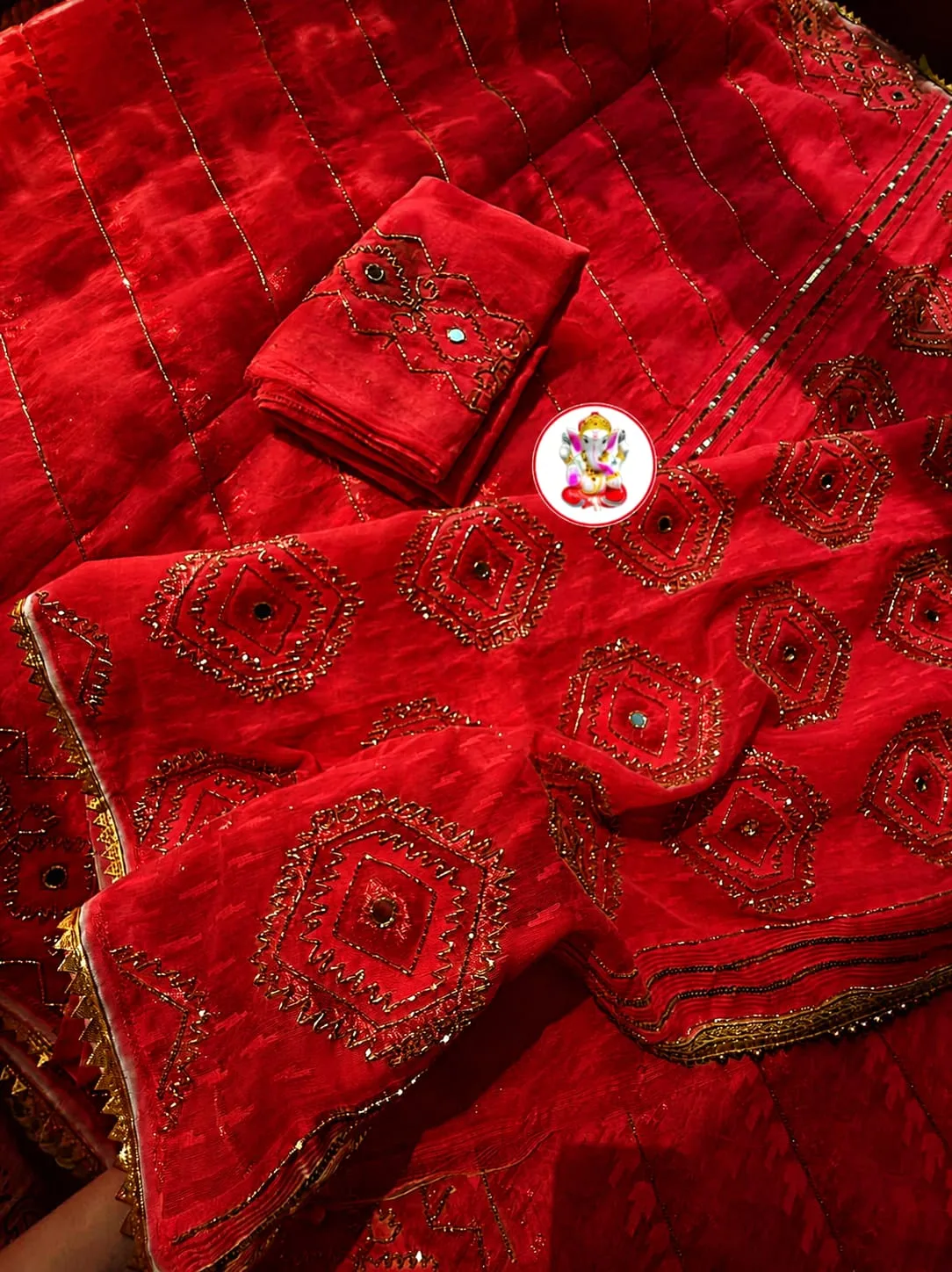 Boutique Style Semi Hard Dhakai Jamdani Saree with Kardana & Original Mirror Work - Red