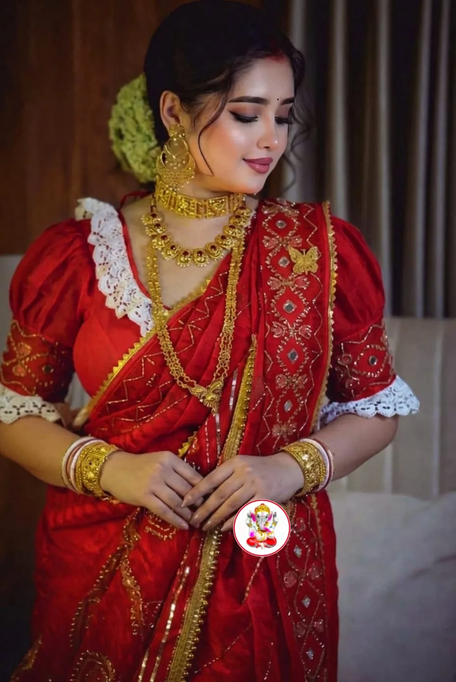 Boutique Style Semi Hard Dhakai Jamdani Saree with Kardana & Original Mirror Work - Red