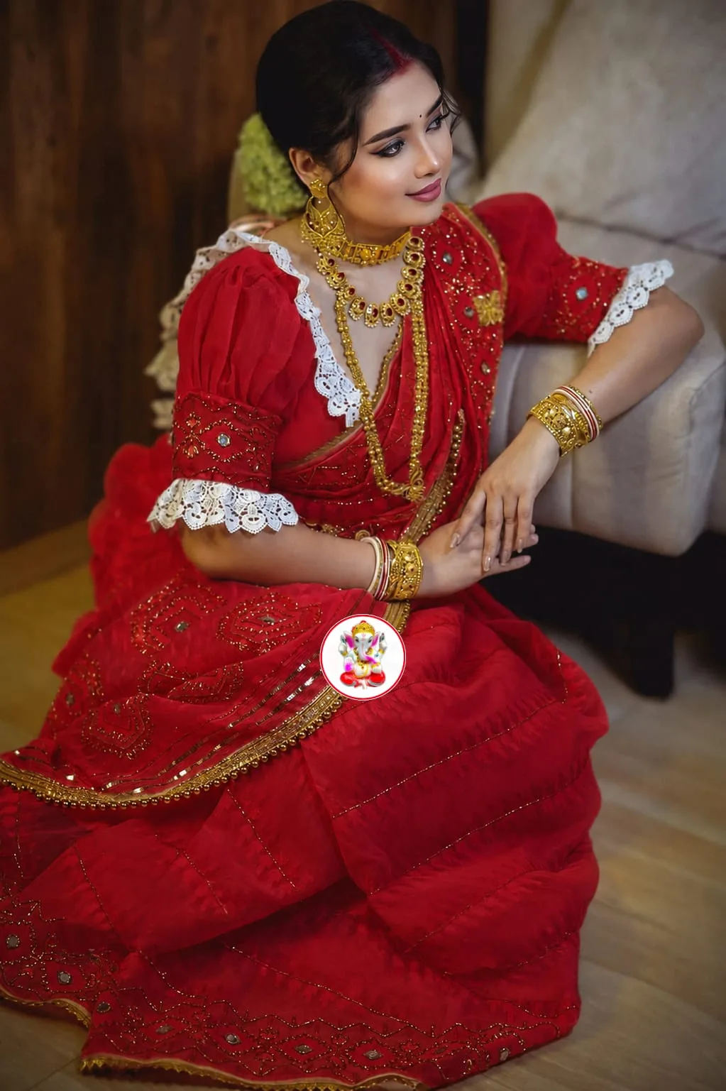 Boutique Style Semi Hard Dhakai Jamdani Saree with Kardana & Original Mirror Work - Red