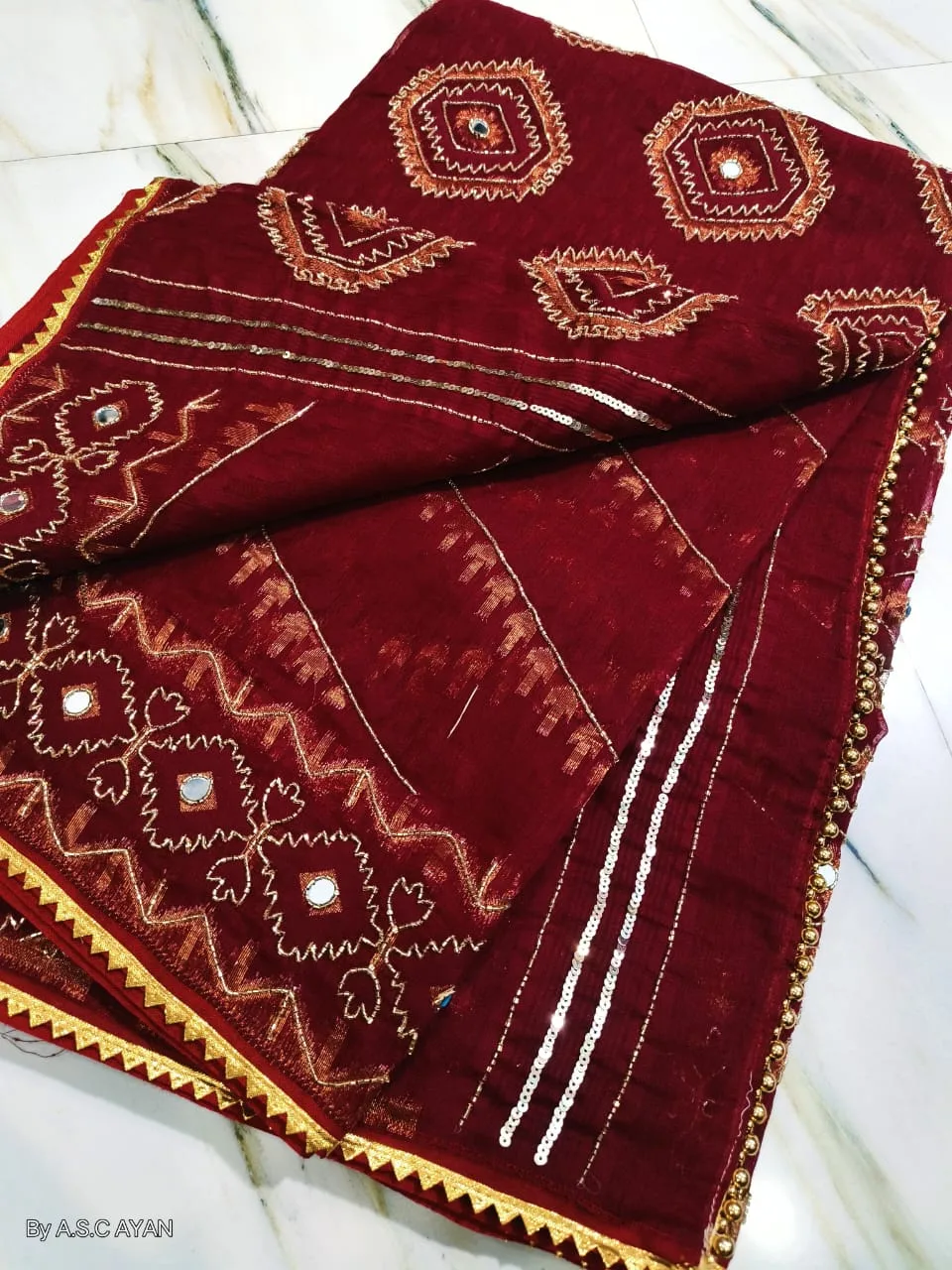 Boutique Style Semi Hard Dhakai Jamdani Saree with Kardana & Original Mirror Work - Maroon