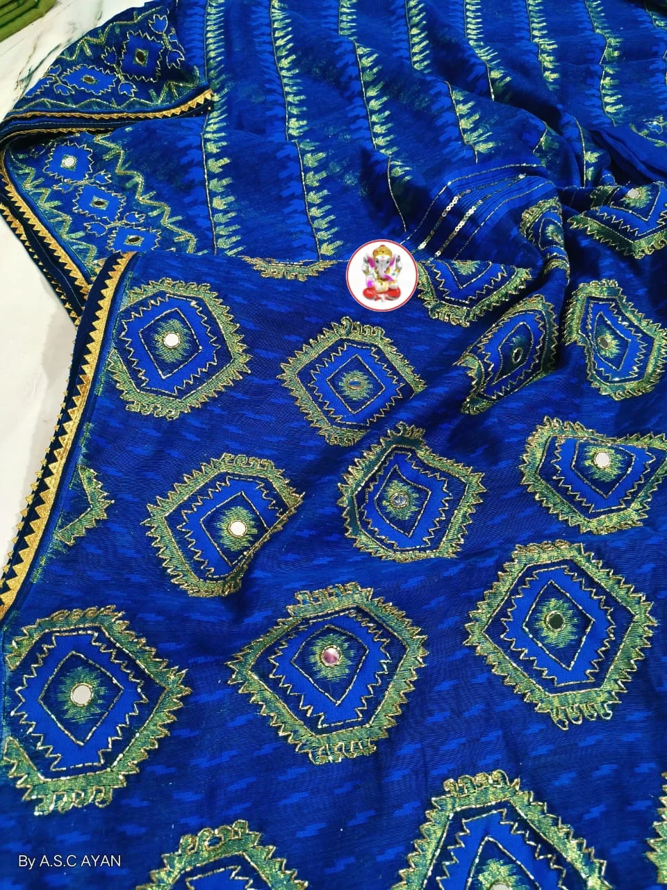 Boutique Style Semi Hard Dhakai Jamdani Saree with Kardana & Original Mirror Work - Blue