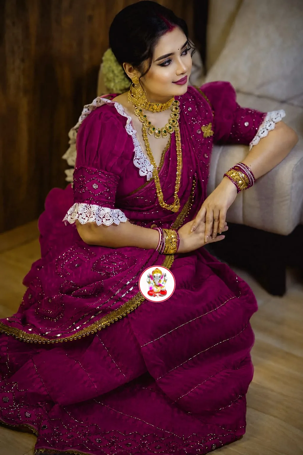 Boutique Style Semi Hard Dhakai Jamdani Saree with Kardana & Original Mirror Work - Magenda