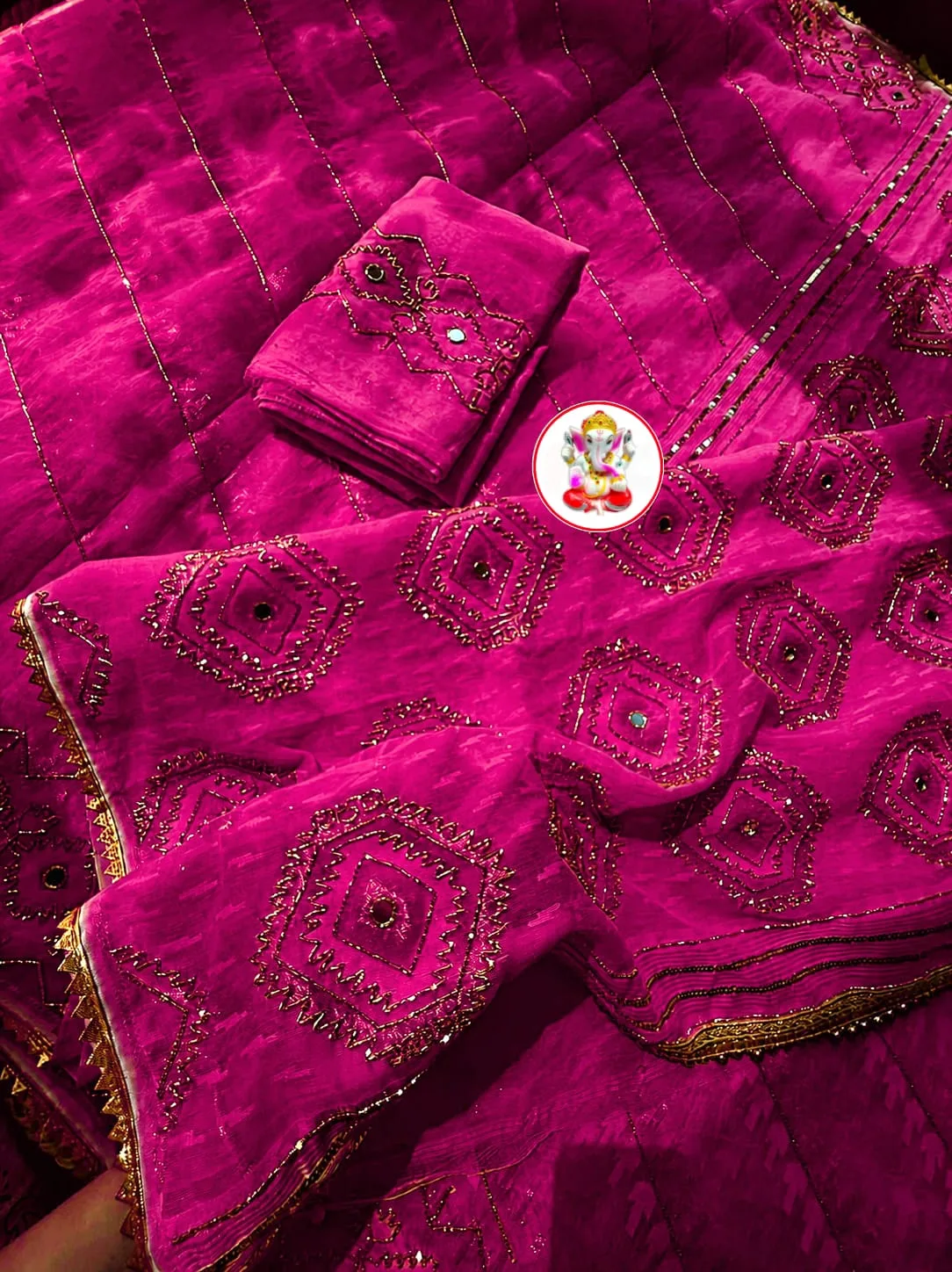 Boutique Style Semi Hard Dhakai Jamdani Saree with Kardana & Original Mirror Work - Magenda