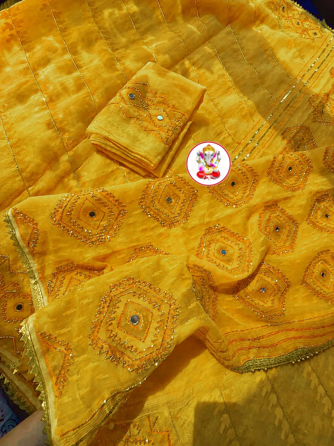 Boutique Style Semi Hard Dhakai Jamdani Saree with Kardana & Original Mirror Work - Yellow
