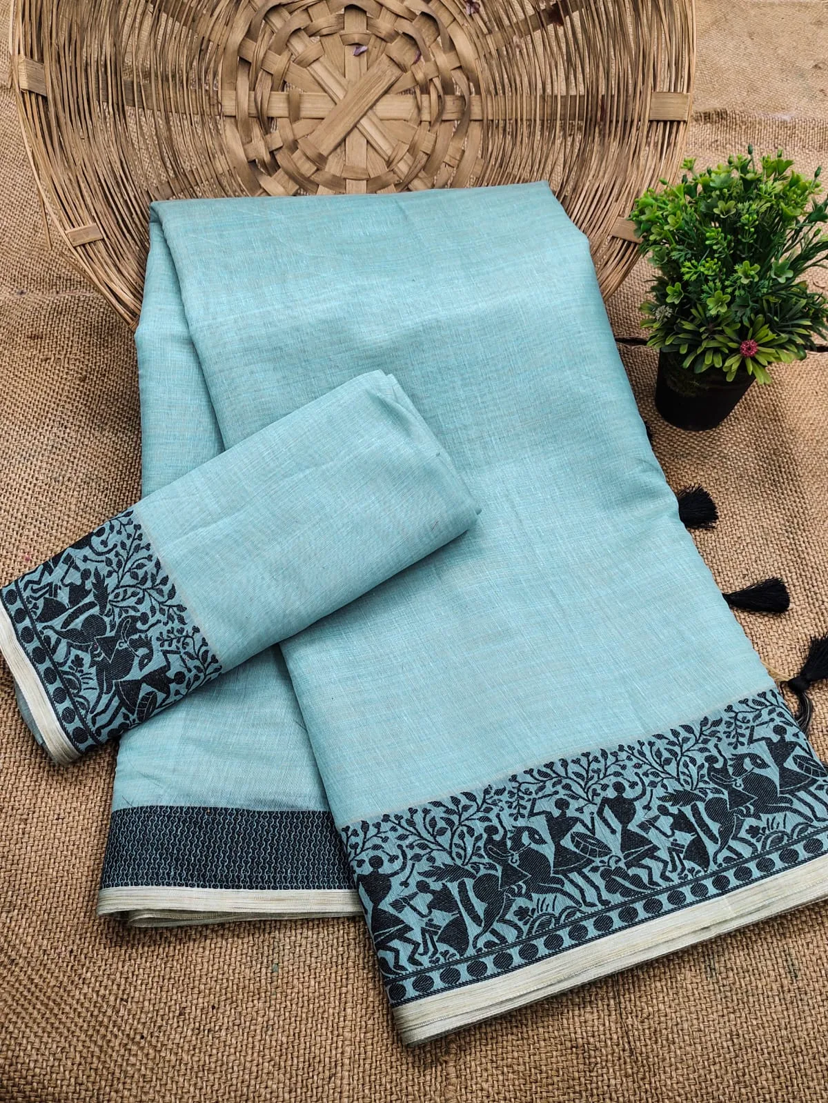 Pure Cotton Soft Silk Saree - Sky